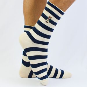 Meia Listrada Bege e Azul Marinho