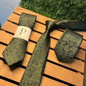 Gravata Floral Sakura Verde Oliva